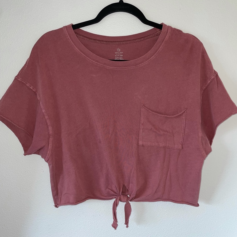 Aerie Mauve Offline Crop Tie Front Tee